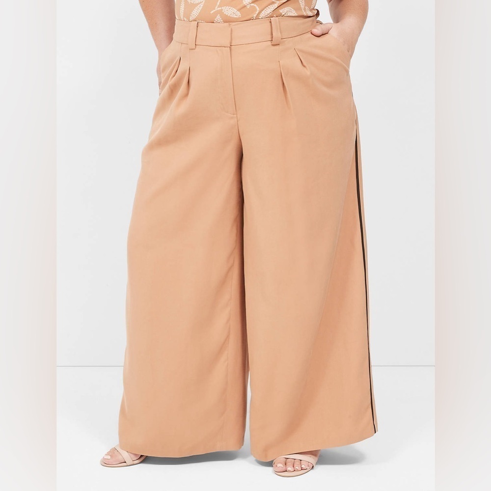 lane bryant pleated side-trim wide leg pants LONG 2023